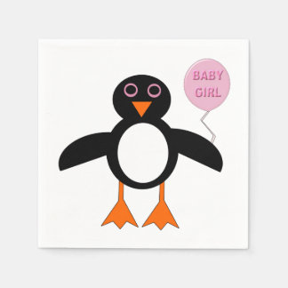 Cute Pink Baby Girl Penguin Paper Napkins Servetten