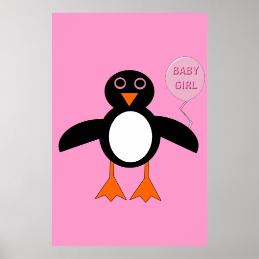 Cute Pink Baby Girl Penguin Poster (Voorkant)