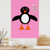 Cute Pink Baby Girl Penguin Poster (Keuken)