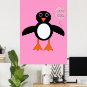 Cute Pink Baby Girl Penguin Poster (Thuiskantoor)