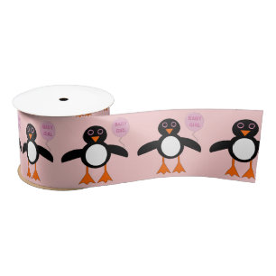 Cute Pink Baby Girl Penguin Ribbon Satijnen Lint