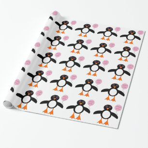 Cute Pink Baby Girl Penguin Wrapping Paper Cadeaupapier