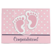 Cute Pink Baby Girl Voetafdrukken Gefeliciteerd Groot Cadeauzakje (Voorkant)