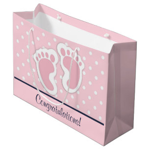 Cute Pink Baby Girl Voetafdrukken Gefeliciteerd Groot Cadeauzakje