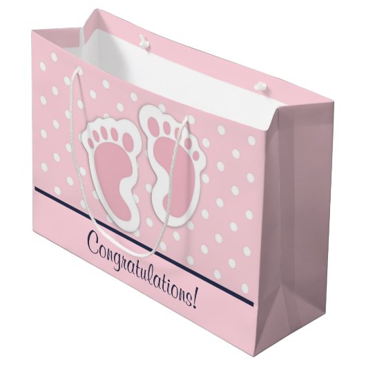 Cute Pink Baby Girl Voetafdrukken Gefeliciteerd Groot Cadeauzakje (Voorkant Gekanteld)