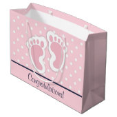 Cute Pink Baby Girl Voetafdrukken Gefeliciteerd Groot Cadeauzakje (Achterkant Gekanteld)