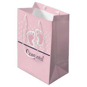 Cute Pink Baby Girl Voetprint Congrates Medium Cadeauzakje