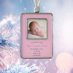 Cute Pink Baby Newborn Photo Keepomwille Gift Verzilverd Omlijst Ornament<br><div class="desc">Voeg je prachtige baby foto toe op deze roze babymeisje met foto's: kerstcadeautje met grijze typografie. Pas de geboortegegevens van je pasgeborene onder het afbeelding aan.</div>