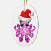 Cute Pink Baby Octopus Wearing Santa Hat White Keramisch Ornament (Links)
