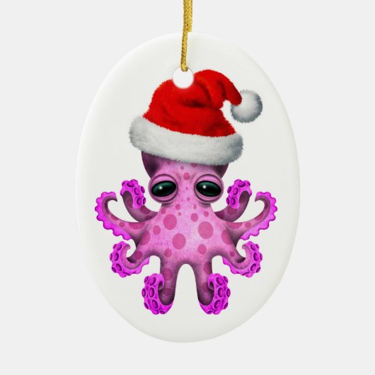 Cute Pink Baby Octopus Wearing Santa Hat White Keramisch Ornament (Voorkant)