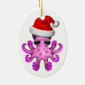Cute Pink Baby Octopus Wearing Santa Hat White Keramisch Ornament (Achterkant)