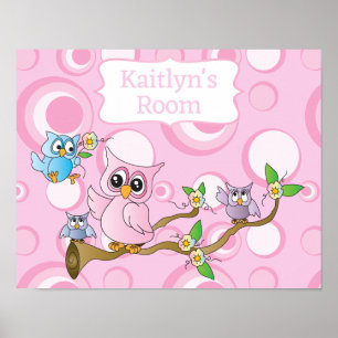 Cute Pink Baby Owl Poster
