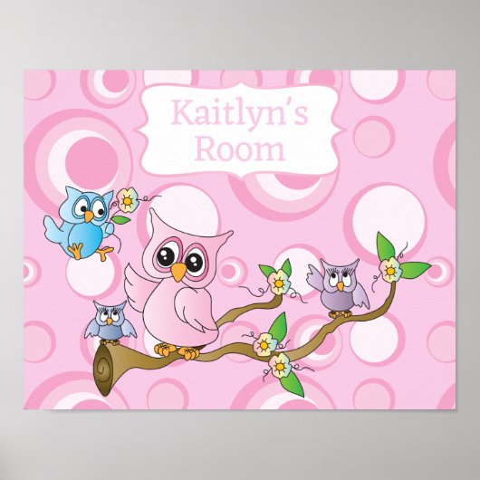 Cute Pink Baby Owl Poster (Voorkant)