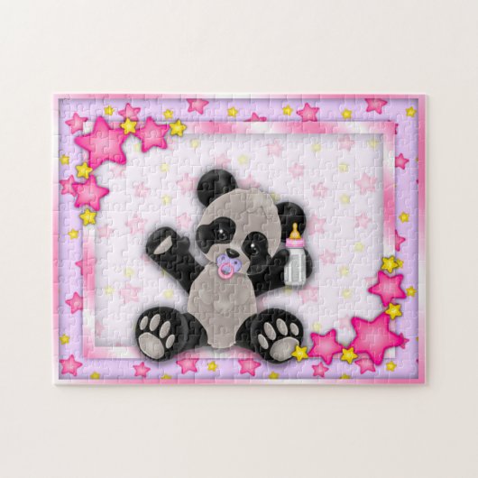 Cute Pink Baby Panda Beer Puzzle Legpuzzel (Horizontaal)