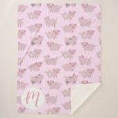 Cute Pink Baby Piglets Patroon & Monogram Sherpa Deken (Voorkant)