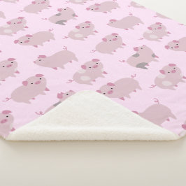 Cute Pink Baby Piglets Patroon & Monogram Sherpa Deken