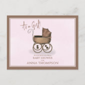 Cute Pink  Baby QR Code Cadeauregister Uitnodiging Briefkaart (Voorkant)