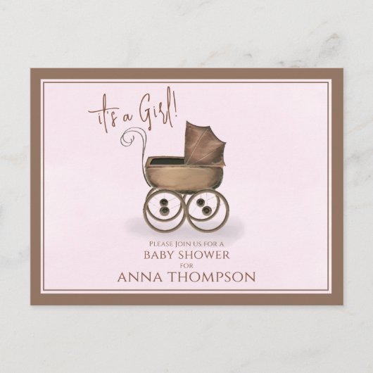 Cute Pink Baby QR Code Cadeauregister Uitnodiging Briefkaart (Voorkant)