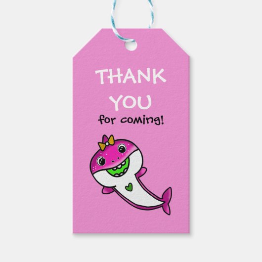 Cute Pink Baby Shark 1st Birthday Hartelijk dank Cadeaulabel (Voorkant)