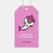 Cute Pink Baby Shark 1st Birthday Hartelijk dank Cadeaulabel (Achterkant)