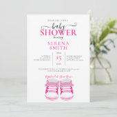 Cute Pink Baby Shoes BABY SHOWER Invitation Kaart (Staand voorkant)