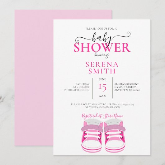 Cute Pink Baby Shoes BABY SHOWER Invitation Kaart (Voorkant / Achterkant)