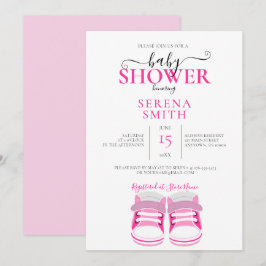 Cute Pink Baby Shoes BABY SHOWER Invitation Kaart