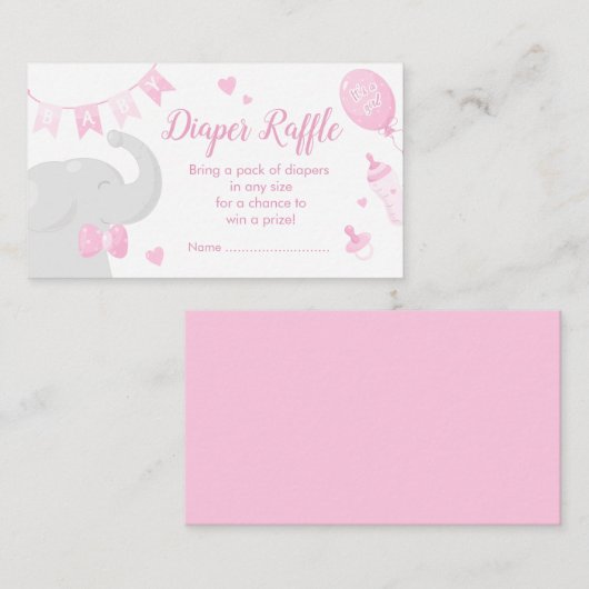 Cute Pink Baby shower Diaper Raffle Ticket Informatiekaartje (Voorkant / Achterkant)