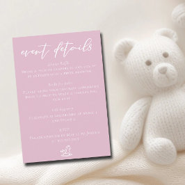 Cute Pink Baby Shower Event Details Informatiekaartje
