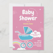 Cute Pink Baby shower Invitation Kaart (Voorkant)