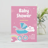 Cute Pink Baby shower Invitation Kaart (Staand voorkant)