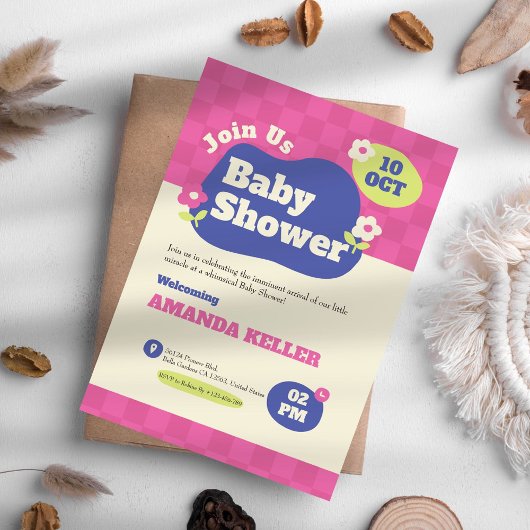 Cute Pink Baby shower Invitation Kaart