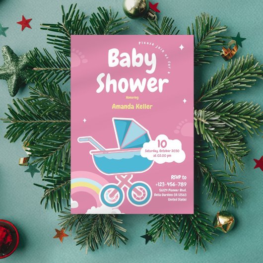 Cute Pink Baby shower Invitation Kaart