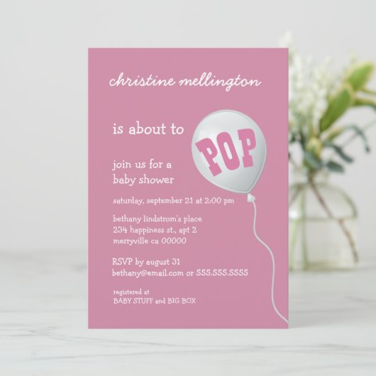 Cute Pink Baby shower met ballon voor meisje A04 Kaart (Staand voorkant)