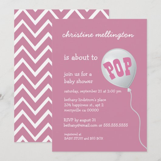 Cute Pink Baby shower met ballon voor meisje A04 Kaart (Voorkant / Achterkant)