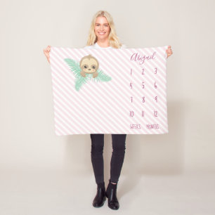 Cute Pink Baby Sloth Baby Milestone Fleece Deken