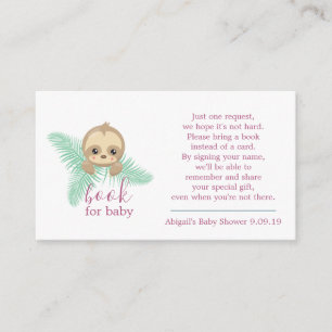 Cute Pink Baby Sloth Book Request Baby shower Informatiekaartje