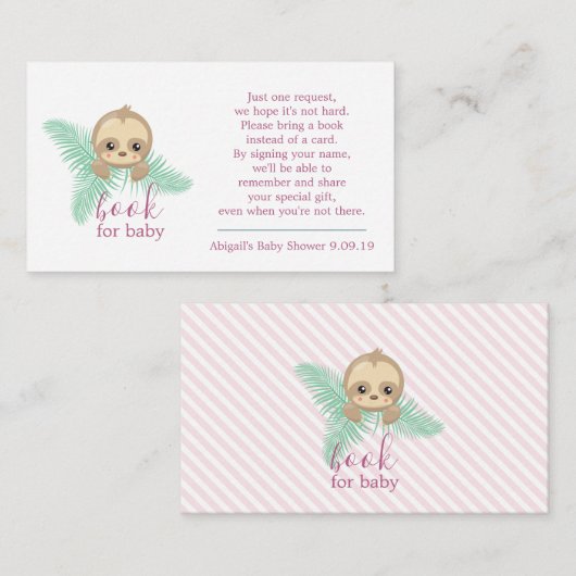 Cute Pink Baby Sloth Book Request Baby shower Informatiekaartje (Voorkant / Achterkant)