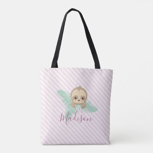 Cute Pink Baby Sloth Monogram Canvas tas (Achterkant)