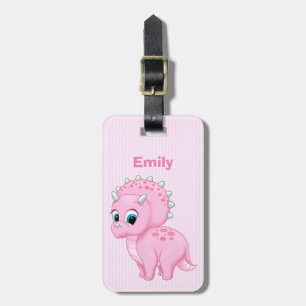Cute Pink Baby Triceratops Dinosaur Bagagelabel