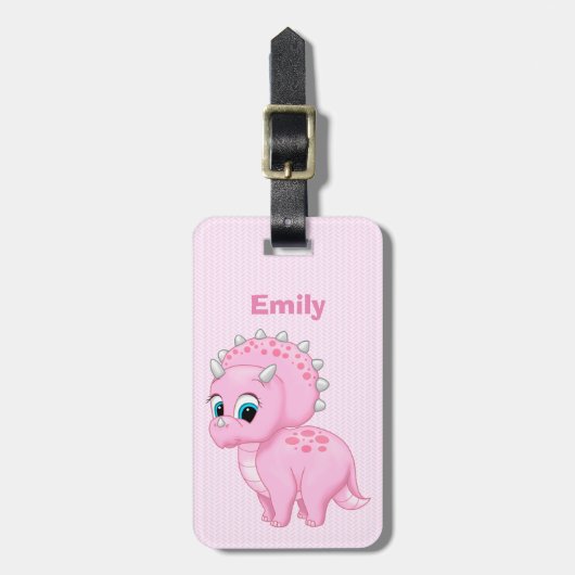 Cute Pink Baby Triceratops Dinosaur Bagagelabel (Voorkant verticaal)