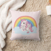 Cute Pink Baby Unicorn en Rainbow Kussen (Deken)