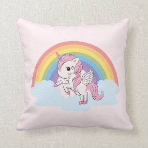 Cute Pink Baby Unicorn en Rainbow Kussen