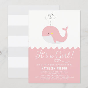 Cute Pink Baby Whale Het is een Girl Baby shower Kaart