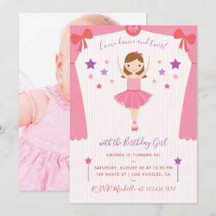 Cute Pink Ballerina Birthday voeg fotouitnodiging  Kaart