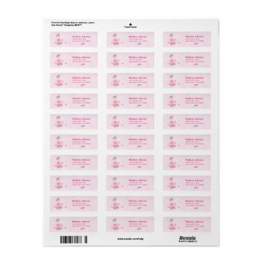 Cute Pink Ballerina Floral Sparkles Label (Full Sheet)