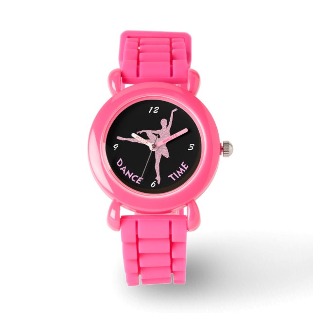 Cute Pink Ballerina Kinder Dance Time Horloge (Voorkant)