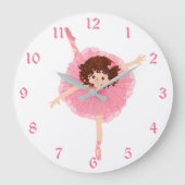 Cute Pink Ballerina Kinder Grote Klok (Voorkant)