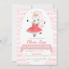 Cute Pink Ballerina Unicorn Glitter Girl Birthday Kaart
