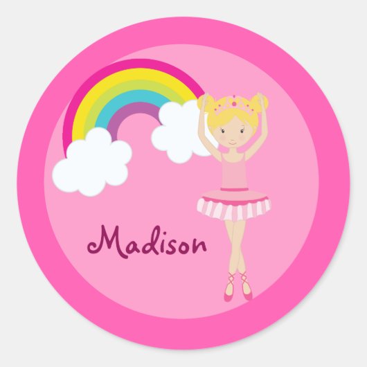Cute Pink Ballet Girl Custom Ballerina Kinder Ronde Sticker (Voorkant)